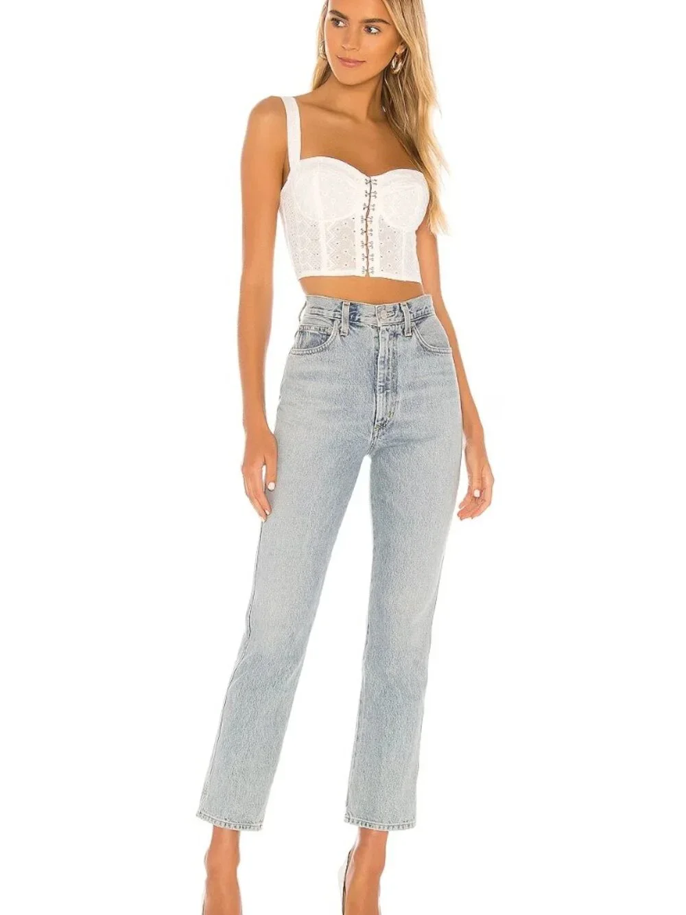 Superdown Romona Crop Top Sz M White Eyelet Lace Coquette Cottage Core Boho - Picture 4 of 11